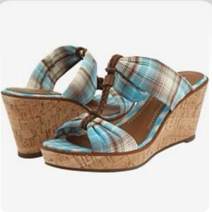 Sperry Top Sider Shoreham Wedge Turquoise Madras Canvas Mule Size 9
